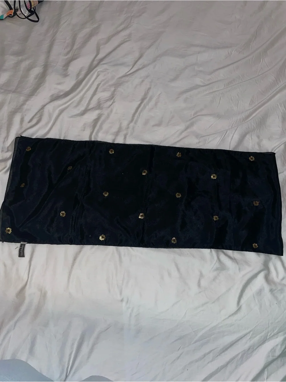 Oscar de la Renta Black Sheer Scarf with Gold Sequin Accents